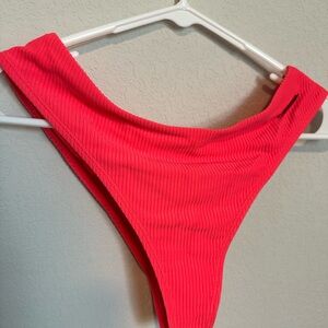 Ribbed High-Cut Swim Bottoms in Bright Pink/Coral
